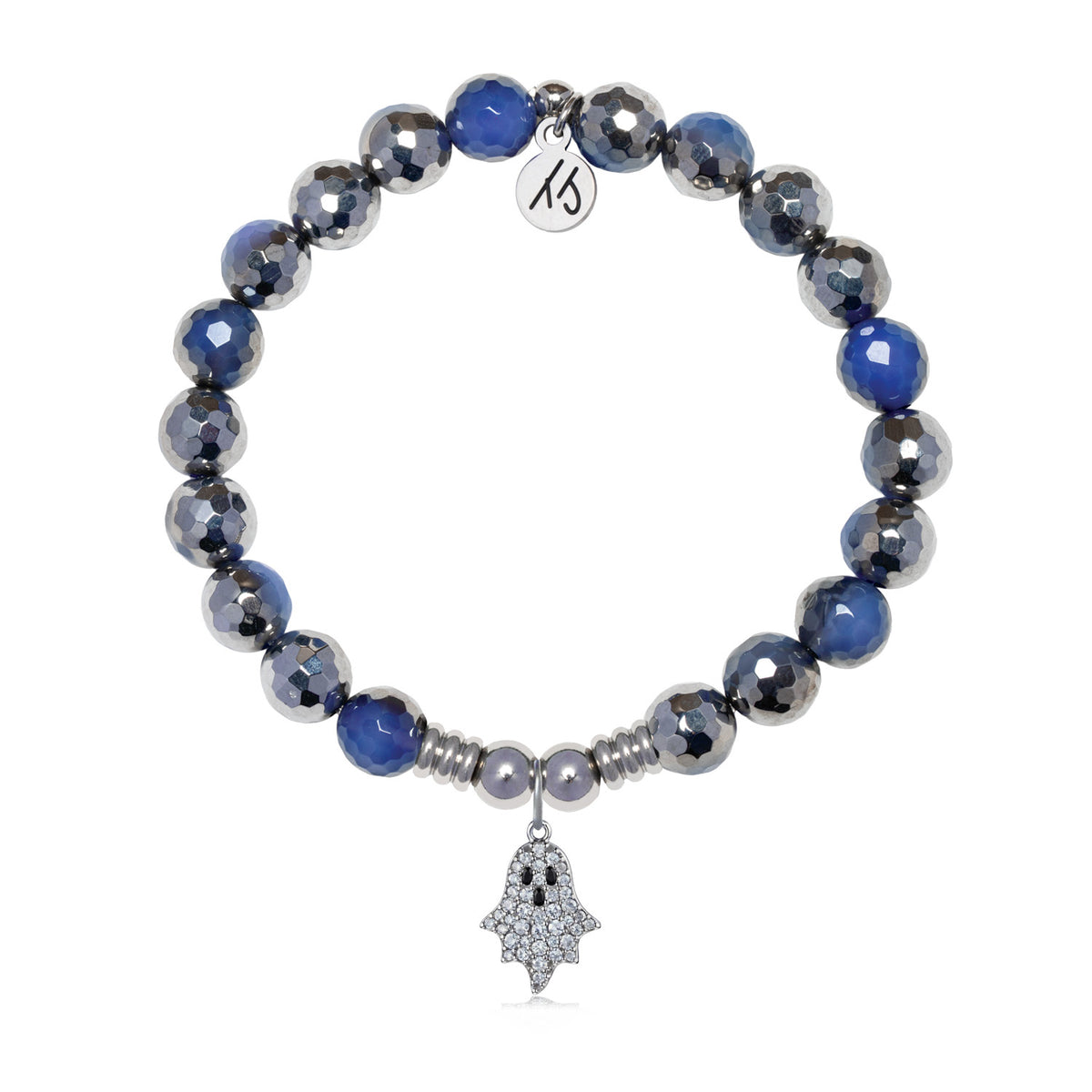 Ghost Charm with Silver Dipped Sky Blue Agate Gemstone Bracelet