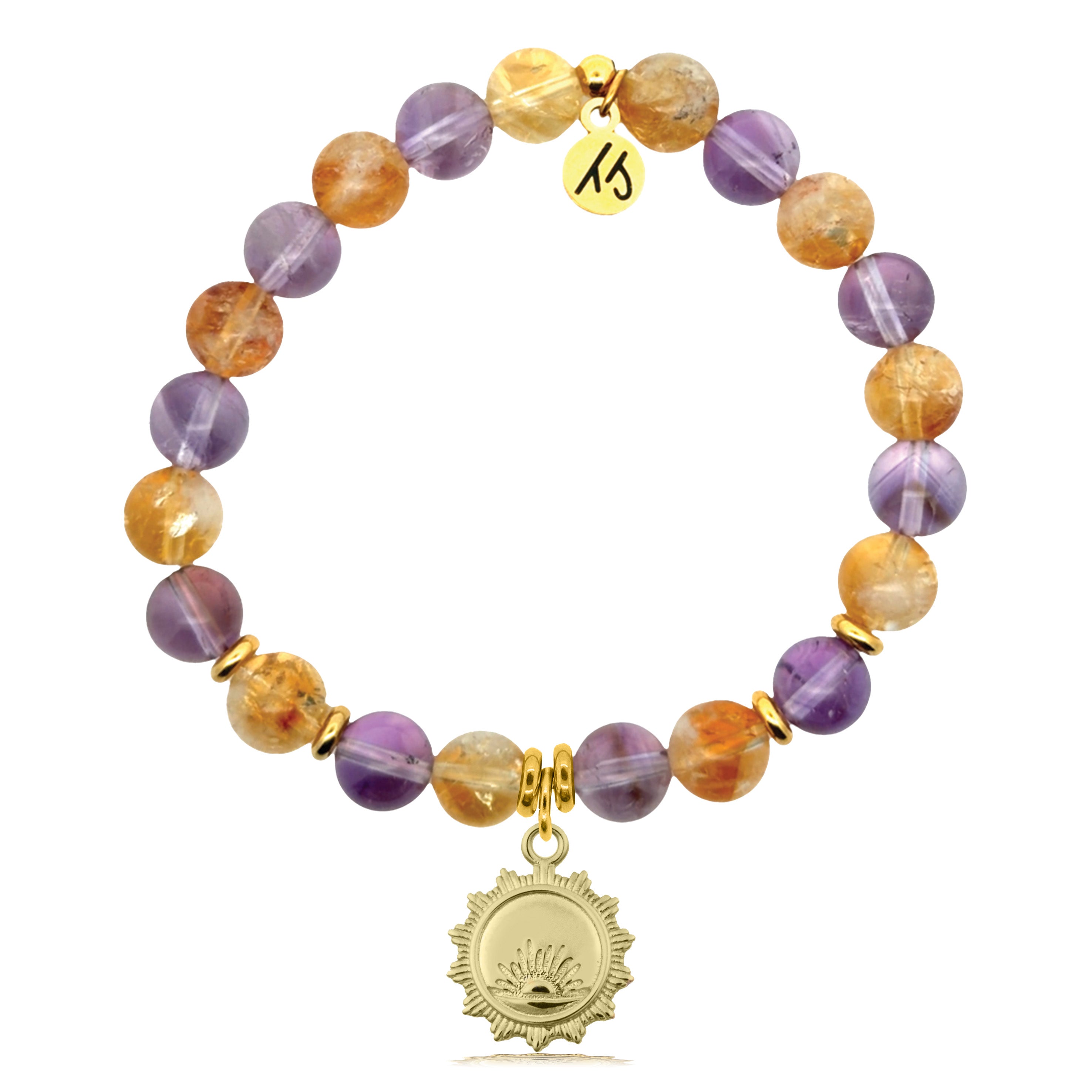 Gold Charm Collection - Amethyst Citrine Gemstone Bracelet with Sunsets Gold Charm