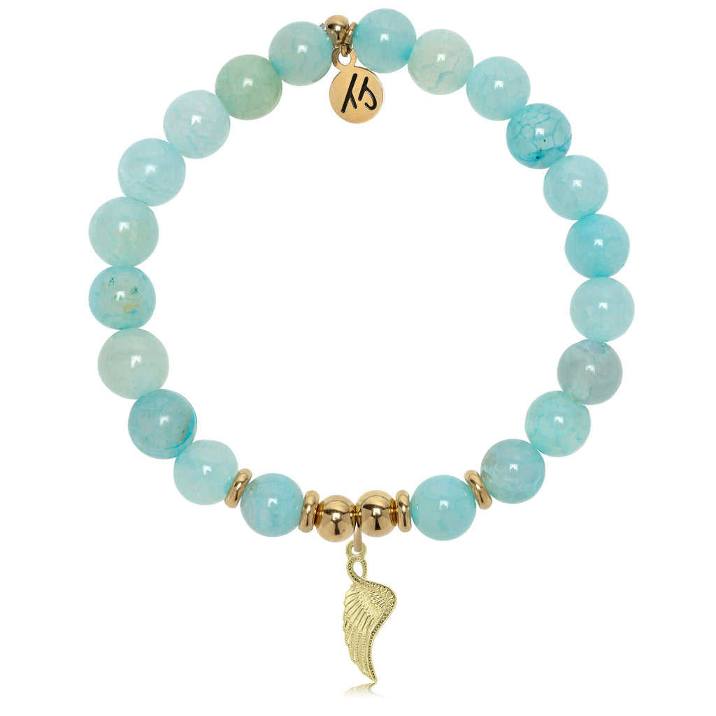 Gold Charm Collection - Aqua Fire Agate Gemstone Bracelet with Angel Blessings Charm