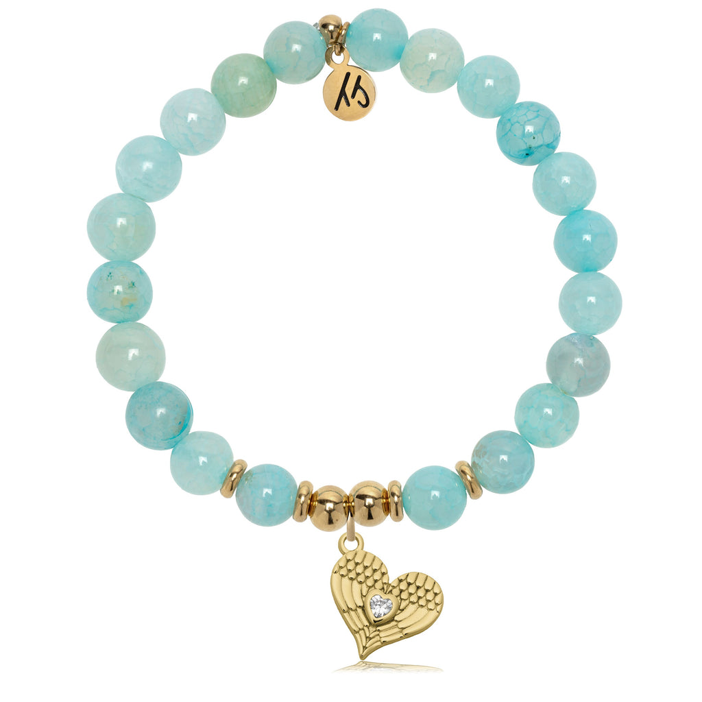 Gold Charm Collection - Aqua Fire Agate Gemstone Bracelet with Angel Love Charm
