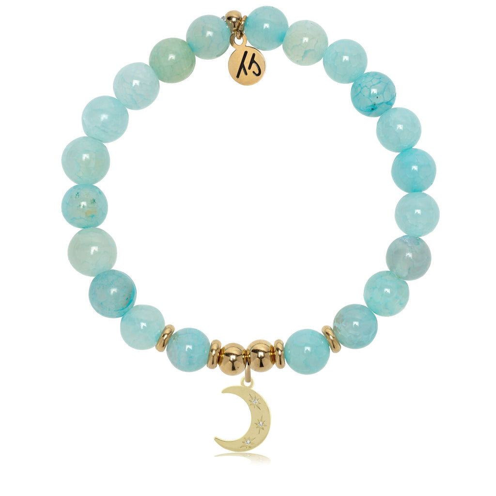 Gold Charm Collection - Aqua Fire Agate Gemstone Bracelet with Friendship Stars Gold Charm