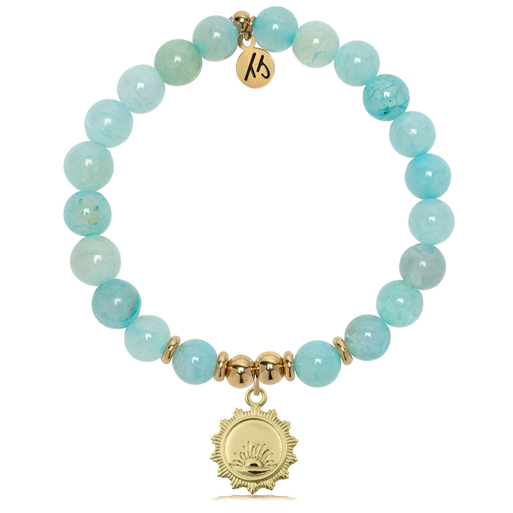 Gold Charm Collection - Aqua Fire Agate Gemstone Bracelet with Sunsets Gold Charm