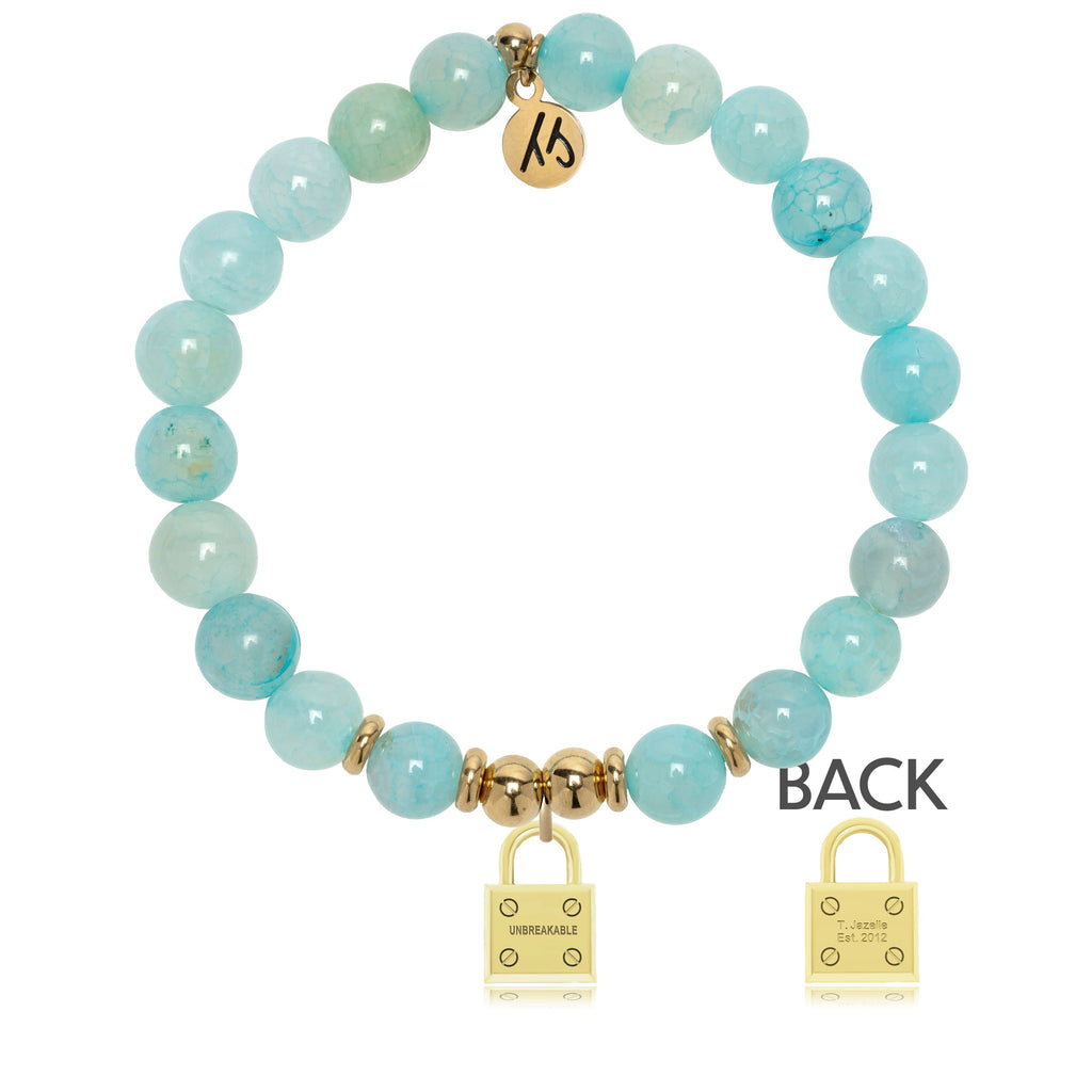 Gold Charm Collection - Aqua Fire Agate Gemstone Bracelet with Unbreakable Gold Charm