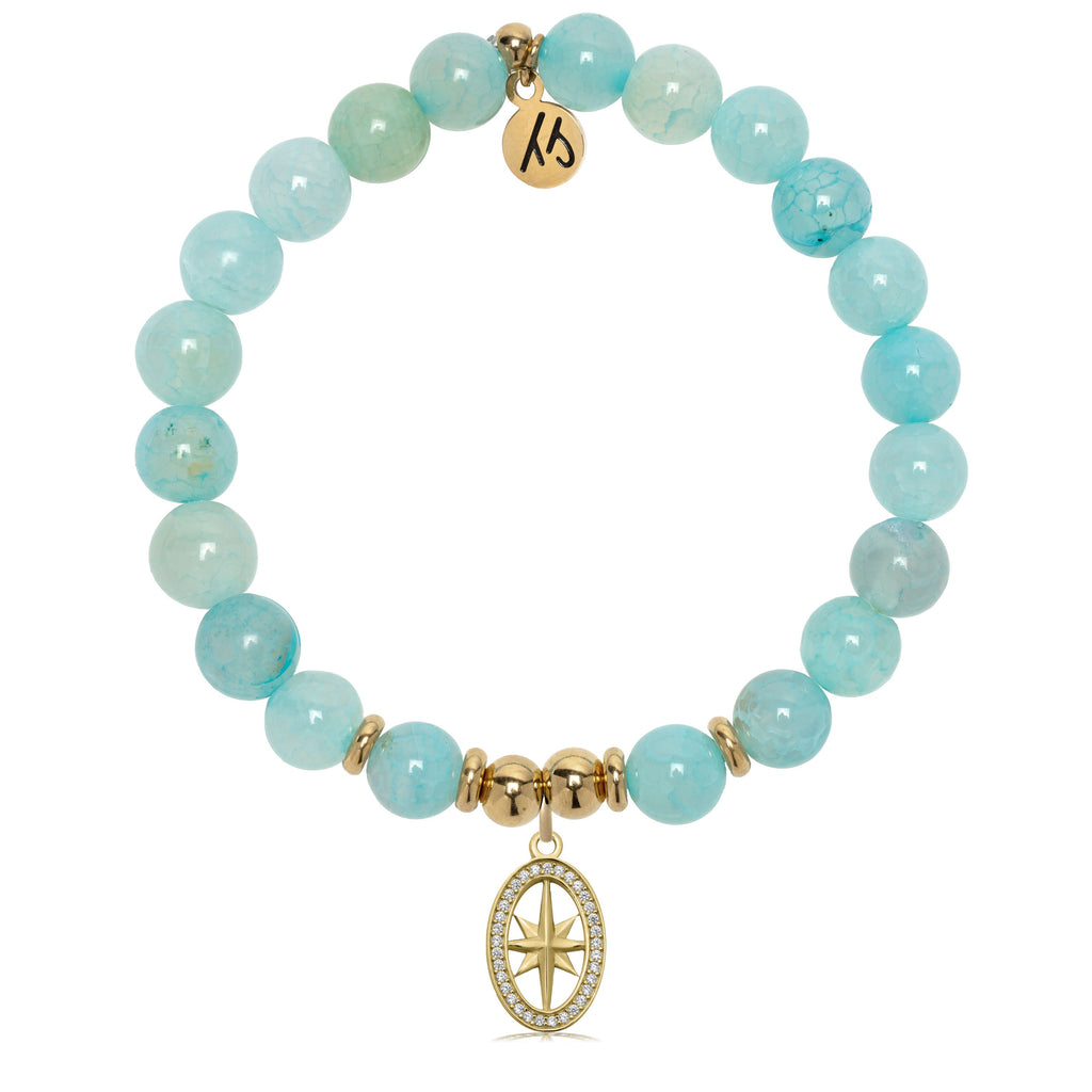 Gold Charm Collection - Aqua Fire Agate Gemstone Bracelet with Unstoppable Gold Charm