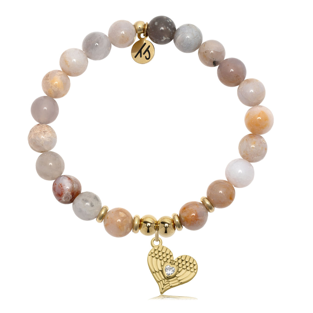 Gold Charm Collection - Australian Agate Gemstone Bracelet with Angel Love Gold Charm