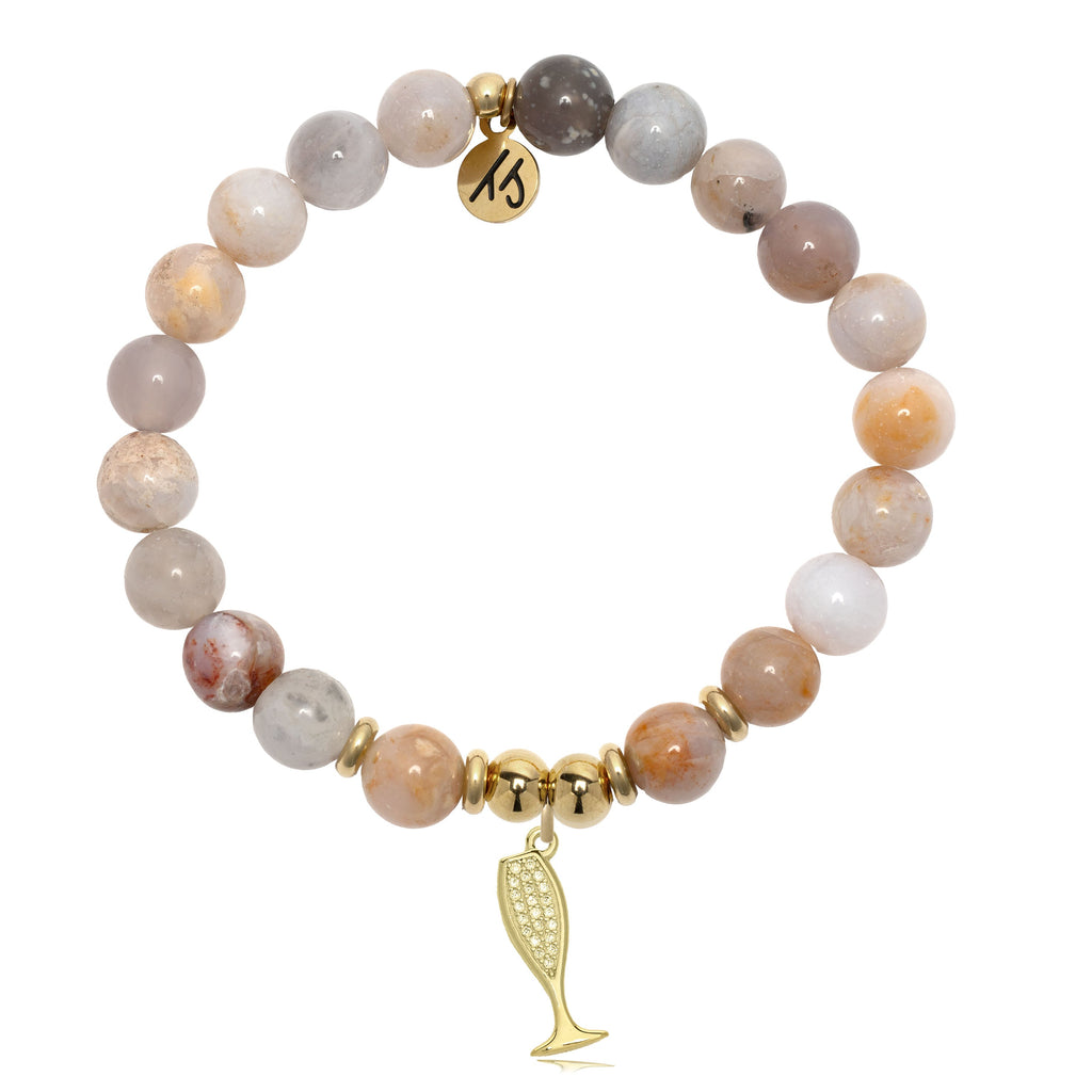 Gold Charm Collection - Australian Agate Gemstone Bracelet with Cheers Gold Charm