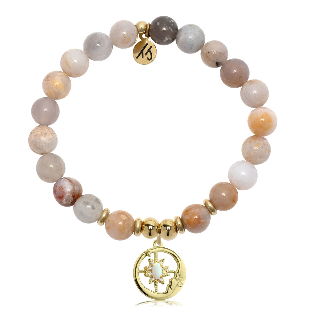 Gold Charm Collection - Australian Agate Gemstone Bracelet with Moonlight Gold Charm