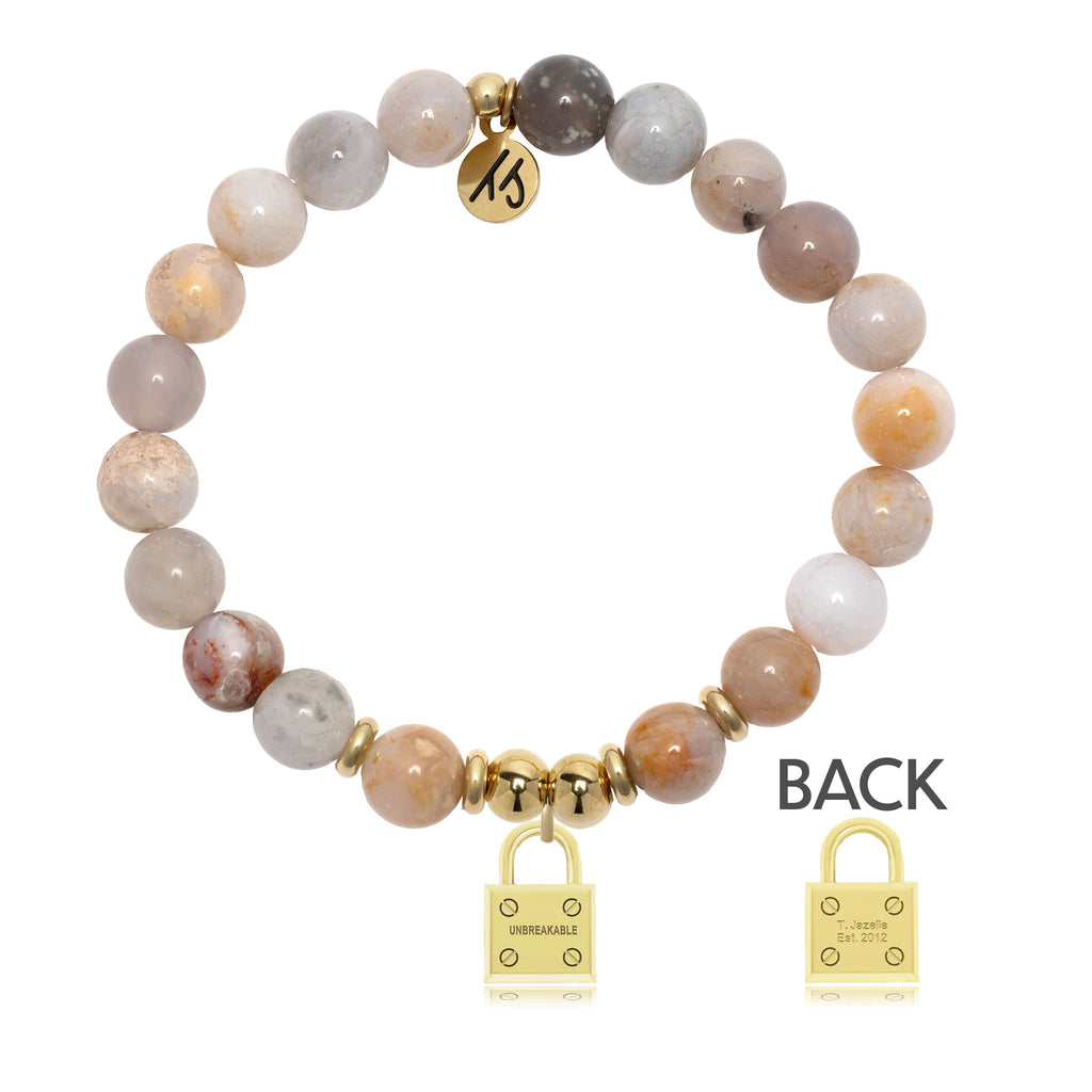 Gold Charm Collection - Australian Agate Gemstone Bracelet with Unbreakable Gold Charm