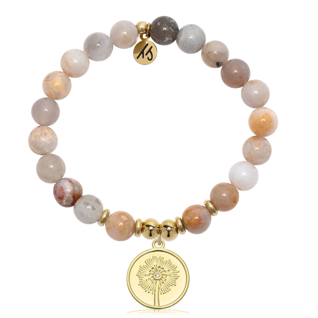 Gold Charm Collection - Australian Agate Gemstone Bracelet with Wish Gold Charm
