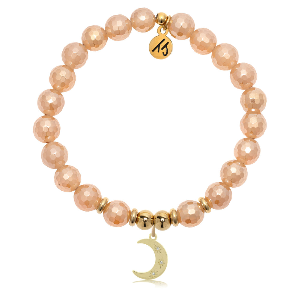 Gold Charm Collection - Champagne Agate Gemstone Bracelet with Friendship Stars Gold Charm