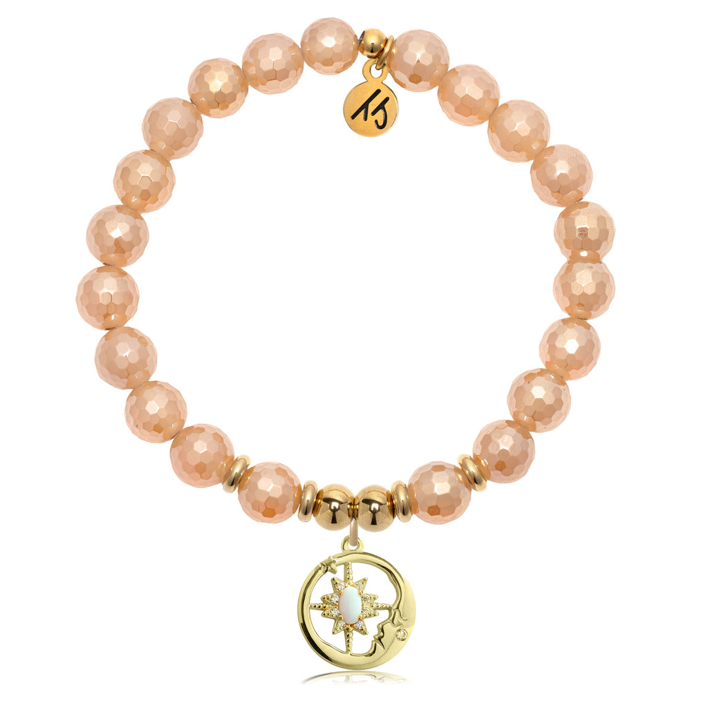 Gold Charm Collection - Champagne Agate Gemstone Bracelet with Moonlight Gold Charm