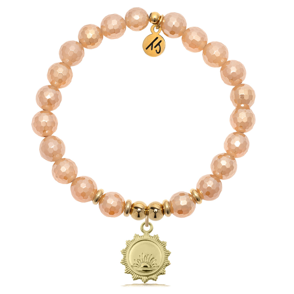 Gold Charm Collection - Champagne Agate Gemstone Bracelet with Sunsets Gold Charm
