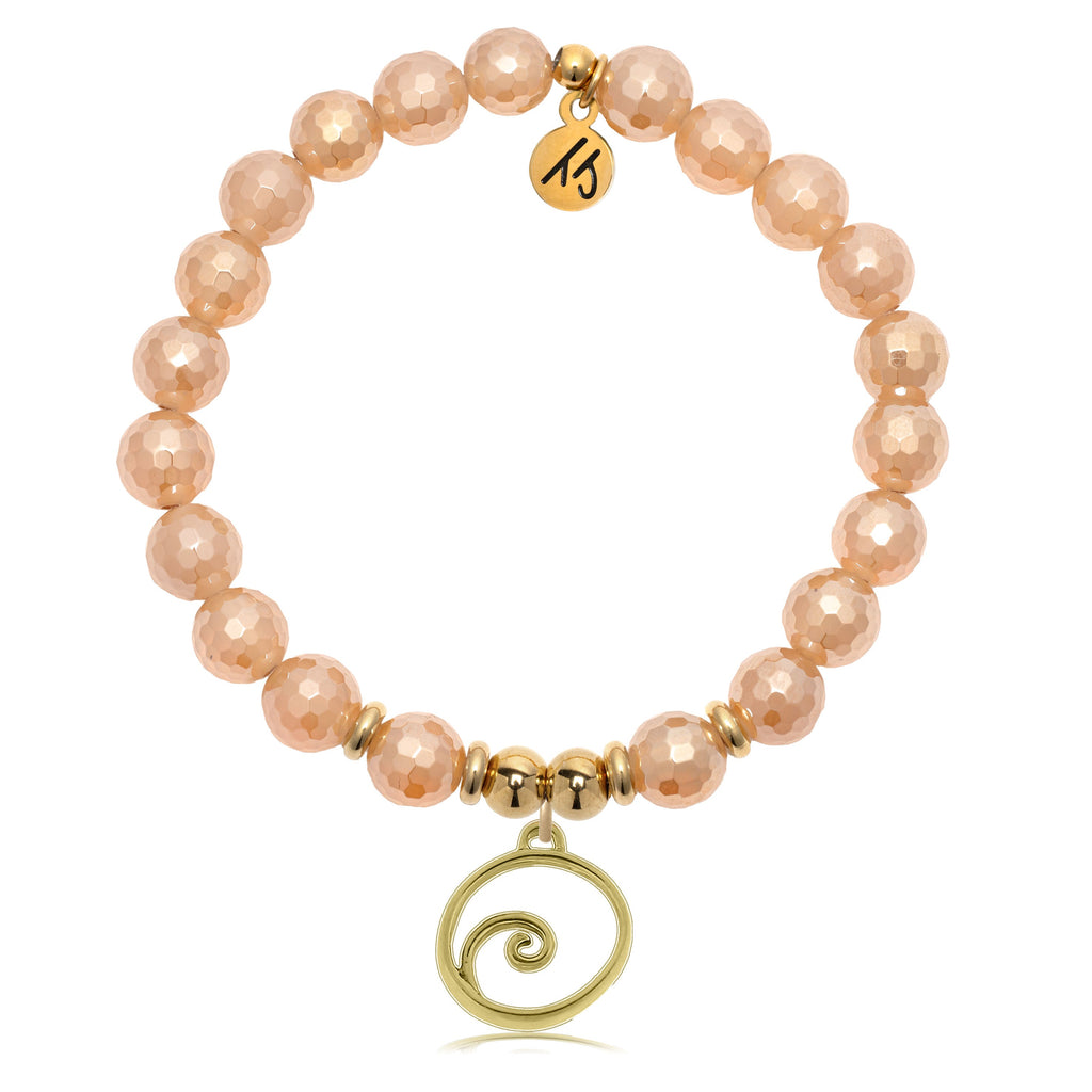 Gold Charm Collection - Champagne Agate Gemstone Bracelet with Wave Gold Charm