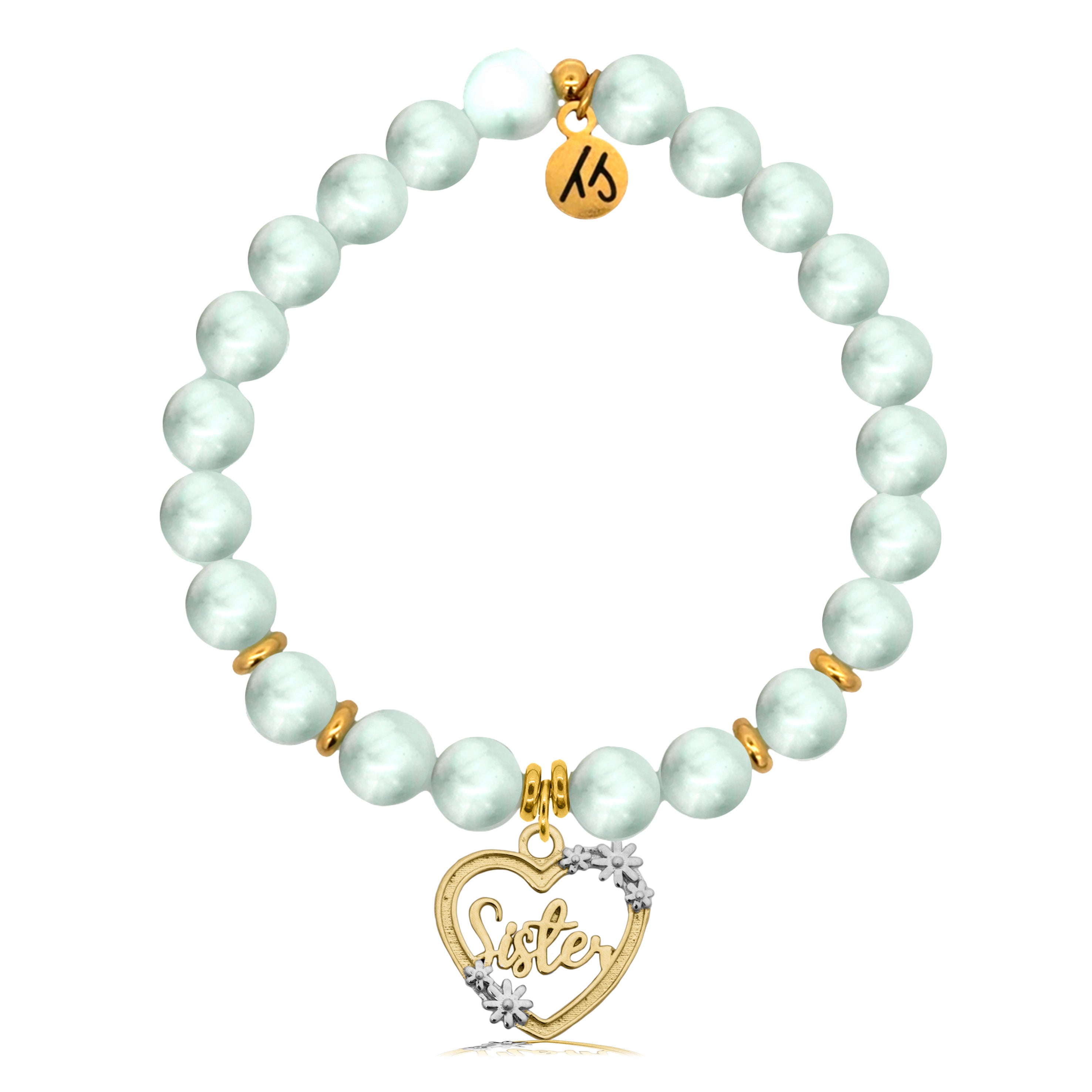 Gold Charm Collection - Green Angelite Gemstone Bracelet with Sister Heart Gold Charm