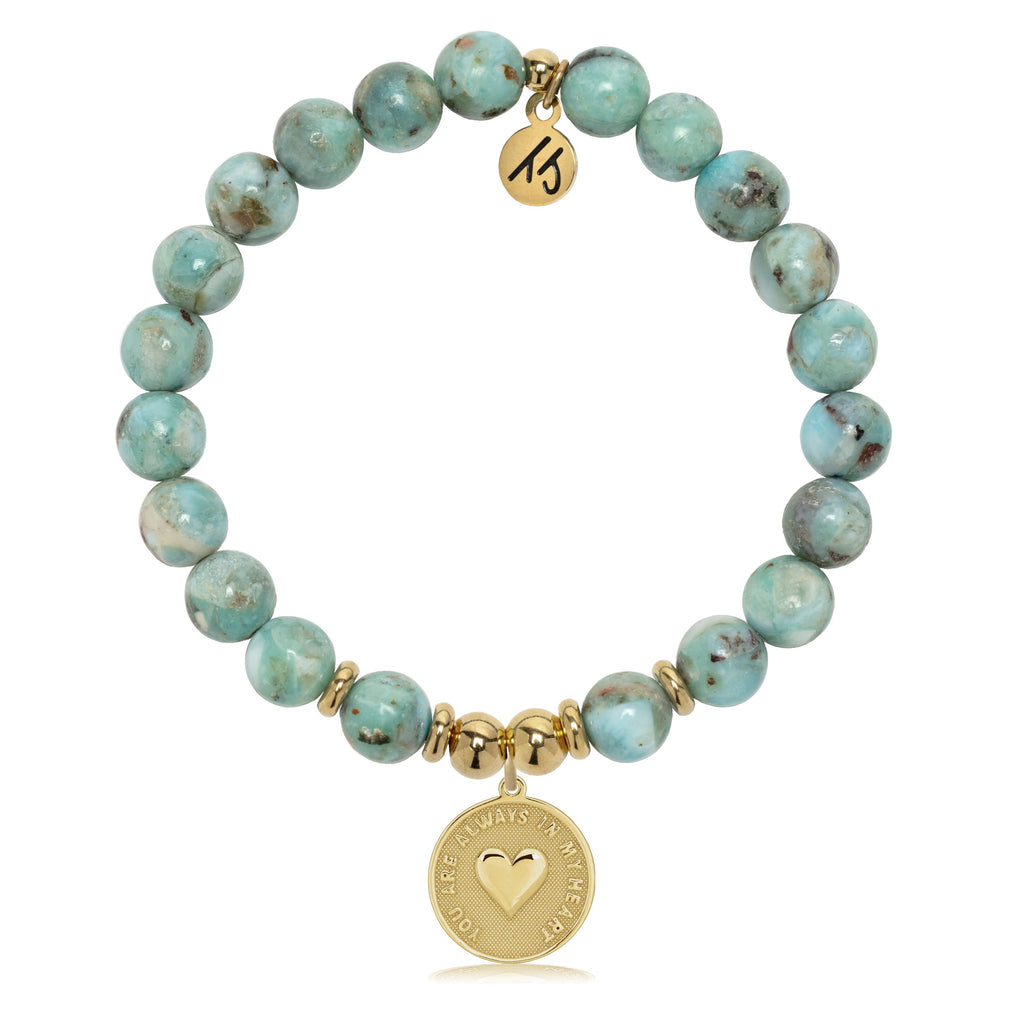 Gold Charm Collection - Larimar Gemstone Bracelet with Always in My Heart Gold Charm