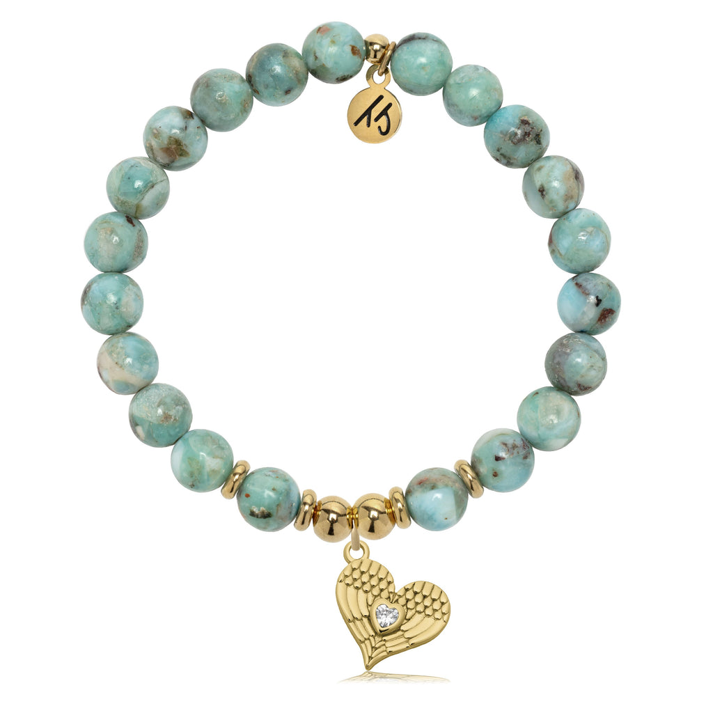 Gold Charm Collection - Larimar Gemstone Bracelet with Angel Love Gold Charm