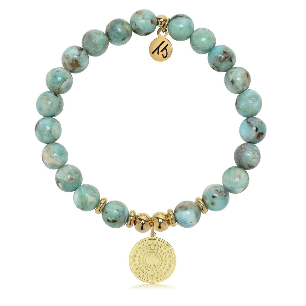 Gold Charm Collection - Larimar Gemstone Bracelet with Family Circle Gold Charm