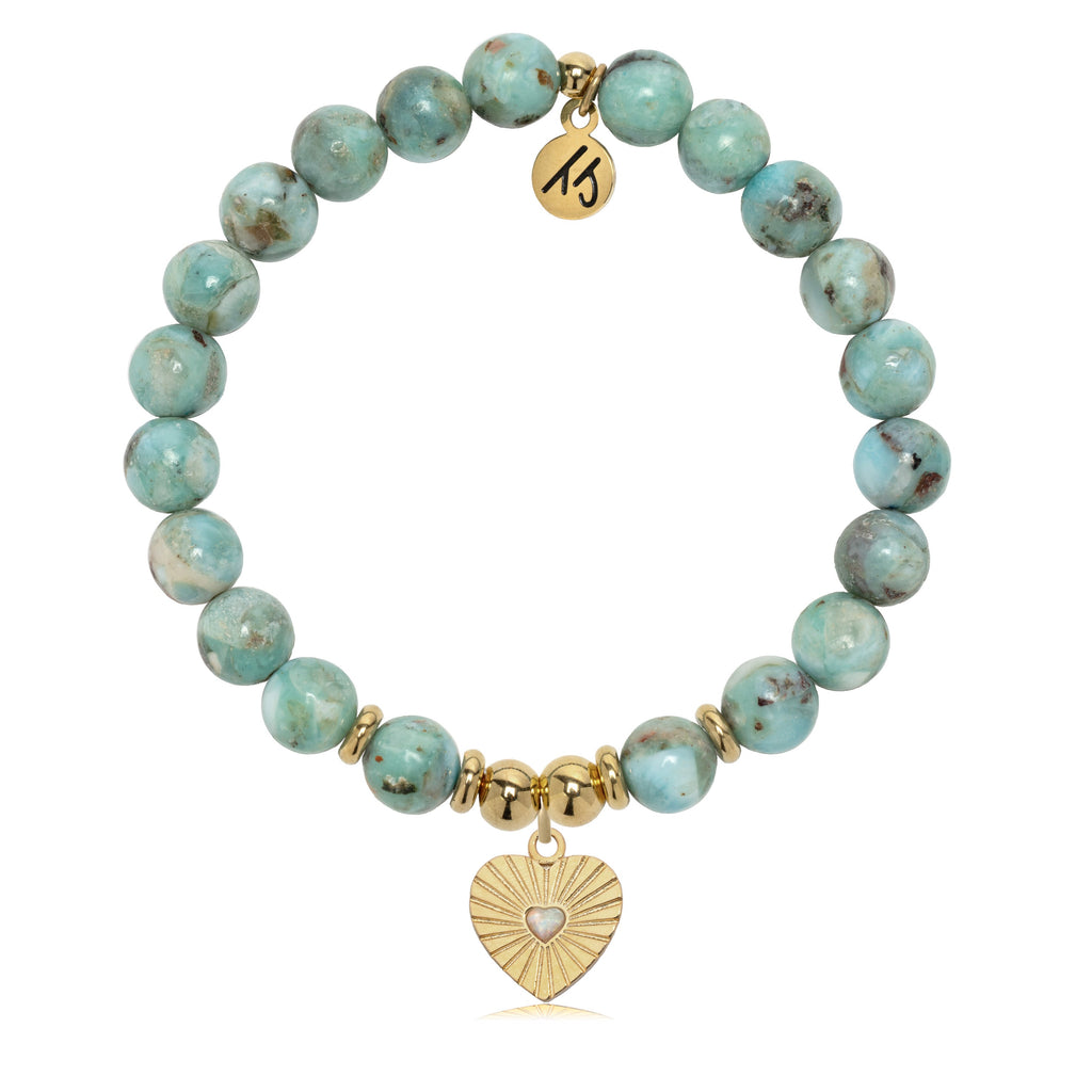 Gold Charm Collection - Larimar Gemstone Bracelet with Heart Opal Gold Charm