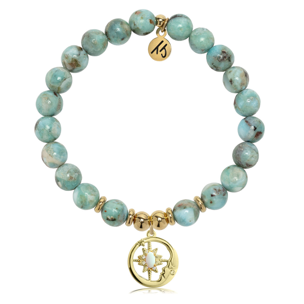 Gold Charm Collection - Larimar Gemstone Bracelet with Moonlight Gold Charm
