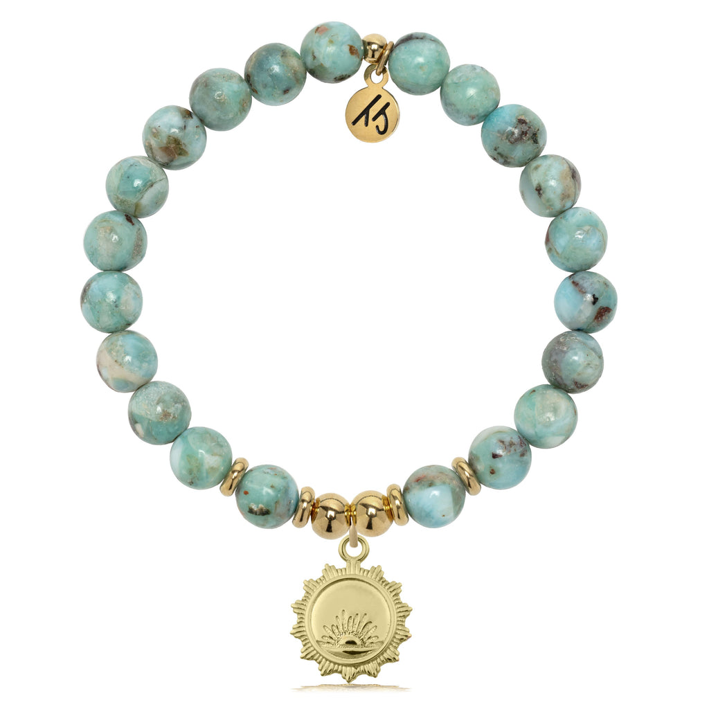 Gold Charm Collection - Larimar Gemstone Bracelet with Sunsets Gold Charm