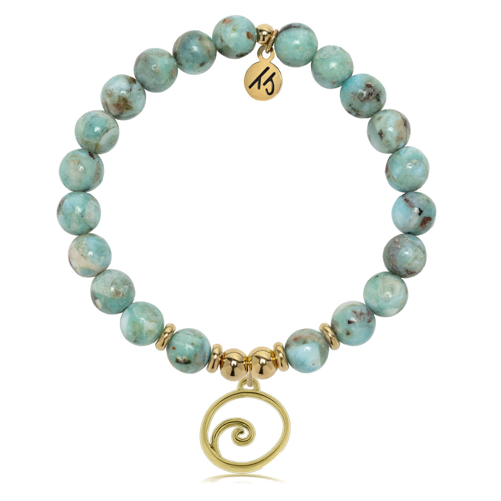 Gold Charm Collection - Larimar Gemstone Bracelet with Wave Gold Charm