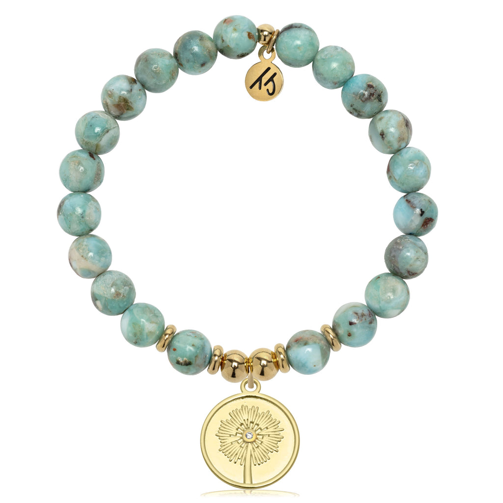 Gold Charm Collection - Larimar Gemstone Bracelet with Wish Gold Charm