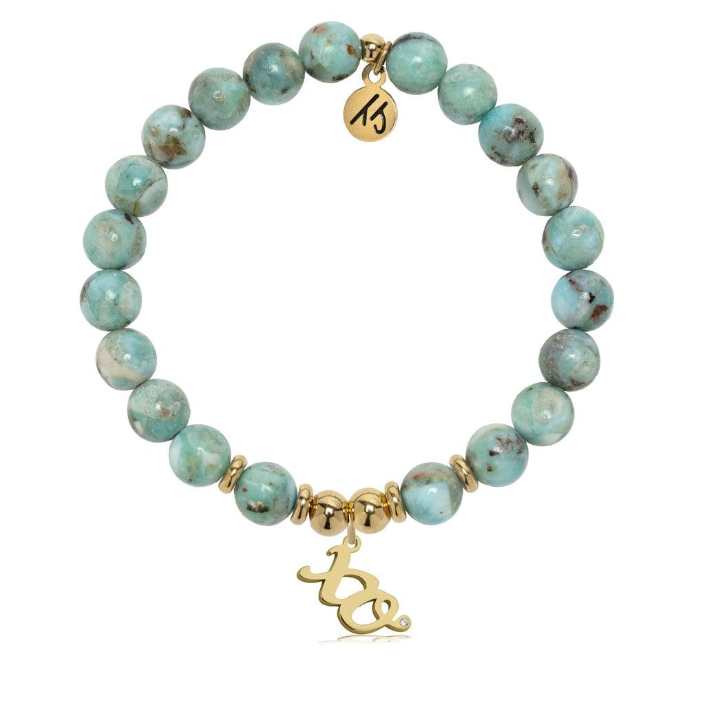 Gold Charm Collection - Larimar Gemstone Bracelet with XO Gold Charm