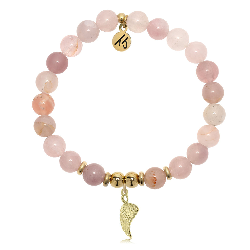 Gold Charm Collection - Madagascar Quartz Gemstone Bracelet with Angel Blessings Gold Charm