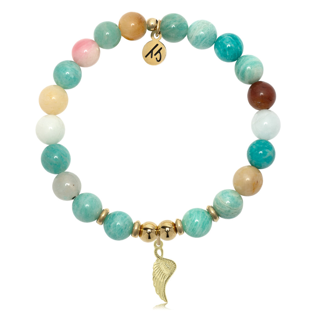 Gold Charm Collection - Multi Amazonite Gemstone Bracelet with Angel Blessings Charm