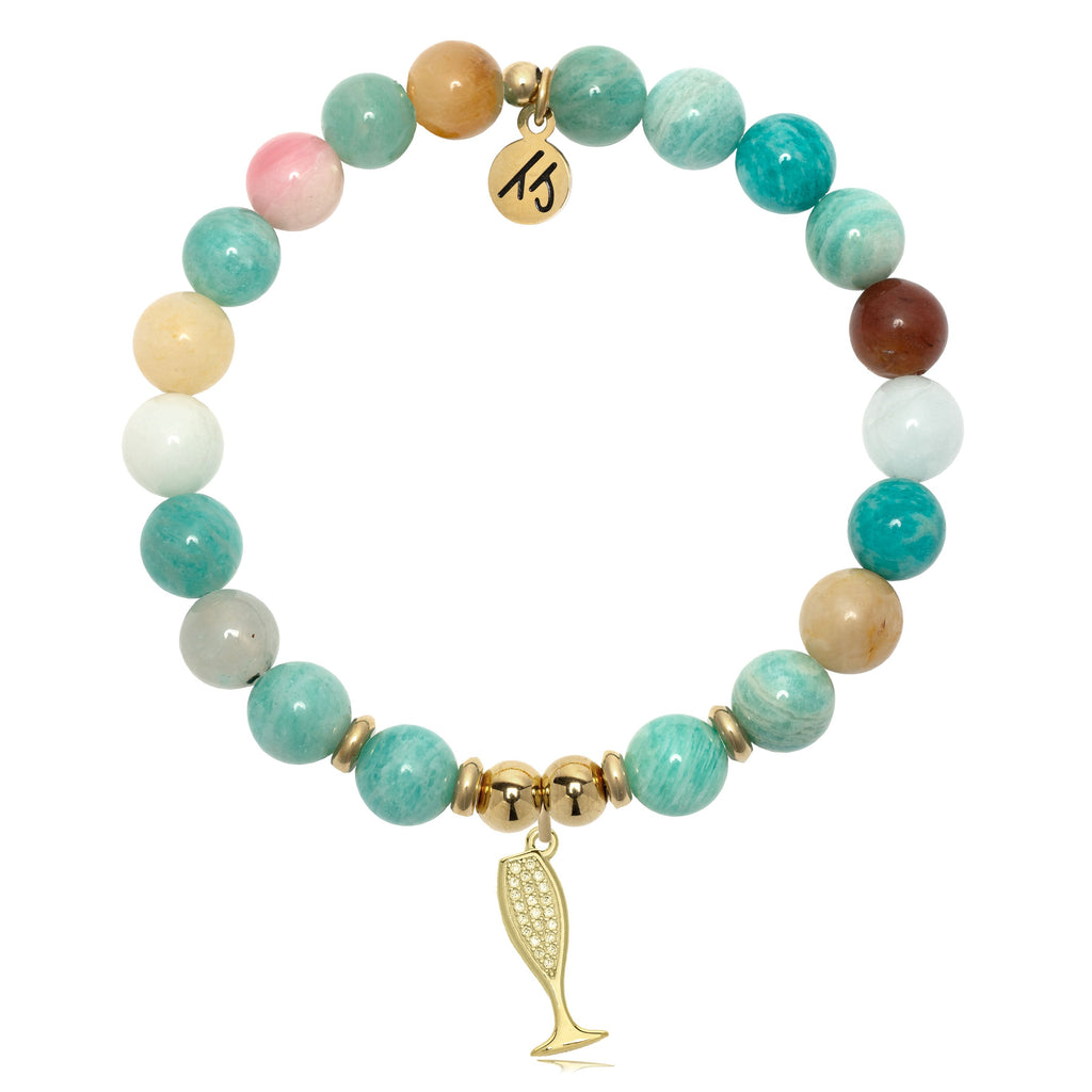 Gold Charm Collection - Multi Amazonite Gemstone Bracelet with Cheers Charm