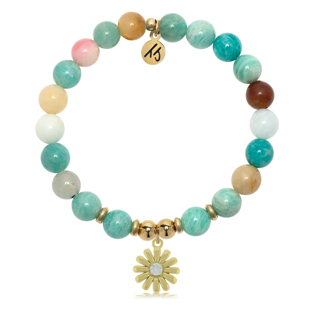 Gold Charm Collection - Multi Amazonite Gemstone Bracelet with Daisy Charm