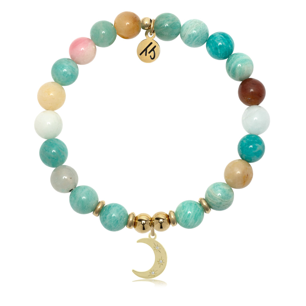 Gold Charm Collection - Multi Amazonite Gemstone Bracelet with Friendship Stars Charm