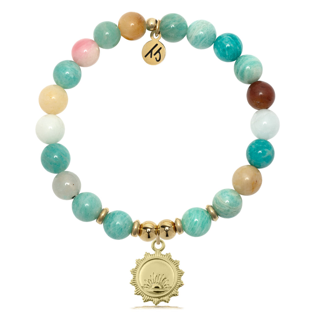 Gold Charm Collection - Multi Amazonite Gemstone Bracelet with Sunsets Gold Charm