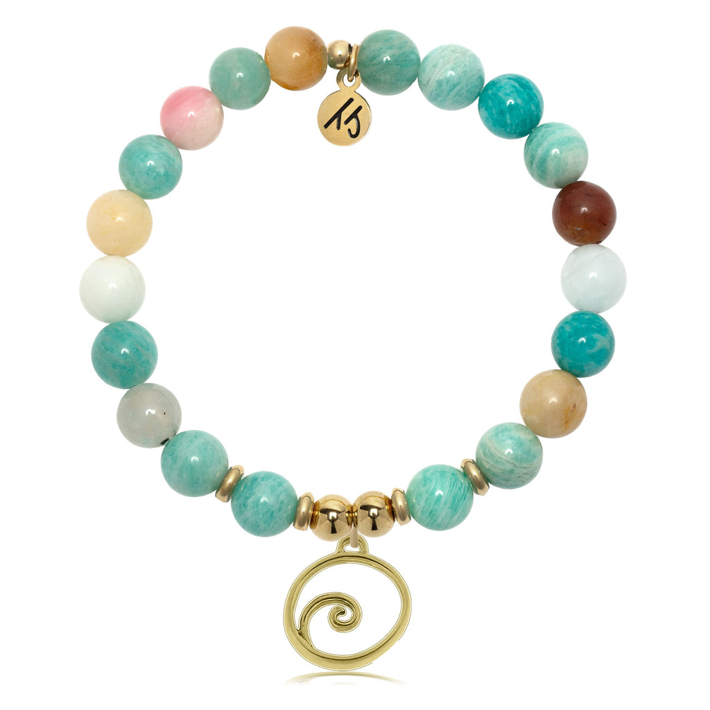 Gold Charm Collection - Multi Amazonite Gemstone Bracelet with Wave Gold Charm