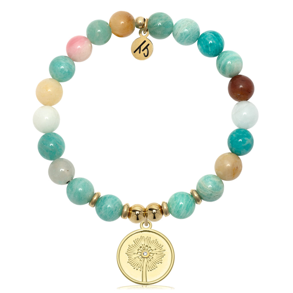 Gold Charm Collection - Multi Amazonite Gemstone Bracelet with Wish Gold Charm