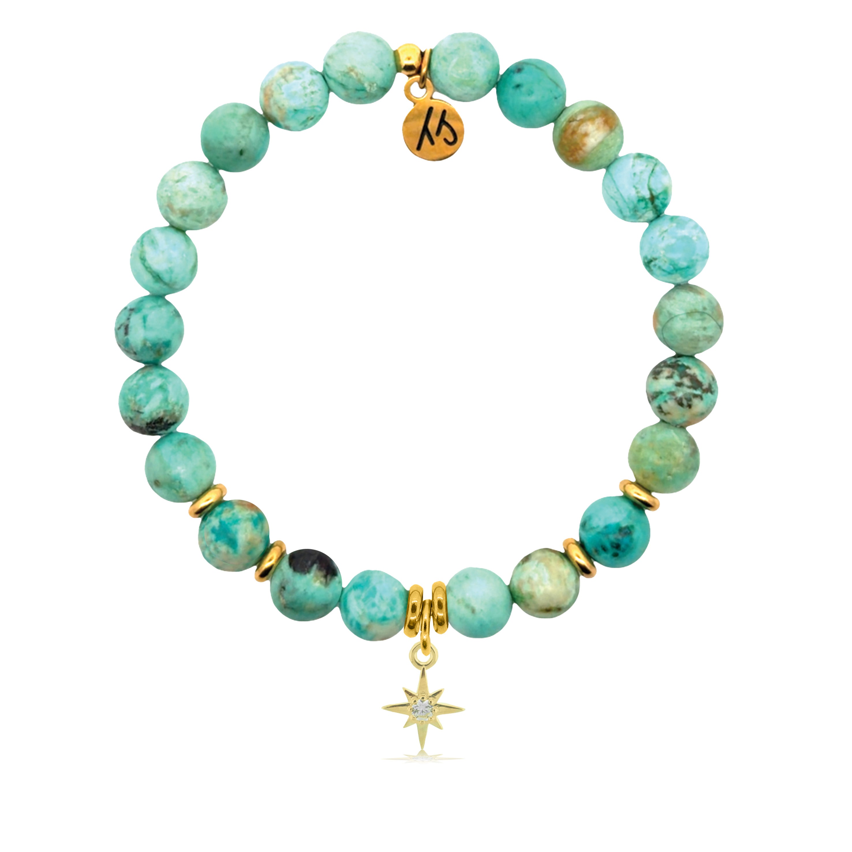 Gold Charm Collection - Peruvian Turquoise Gemstone Bracelet with It's You Year Gold Charm