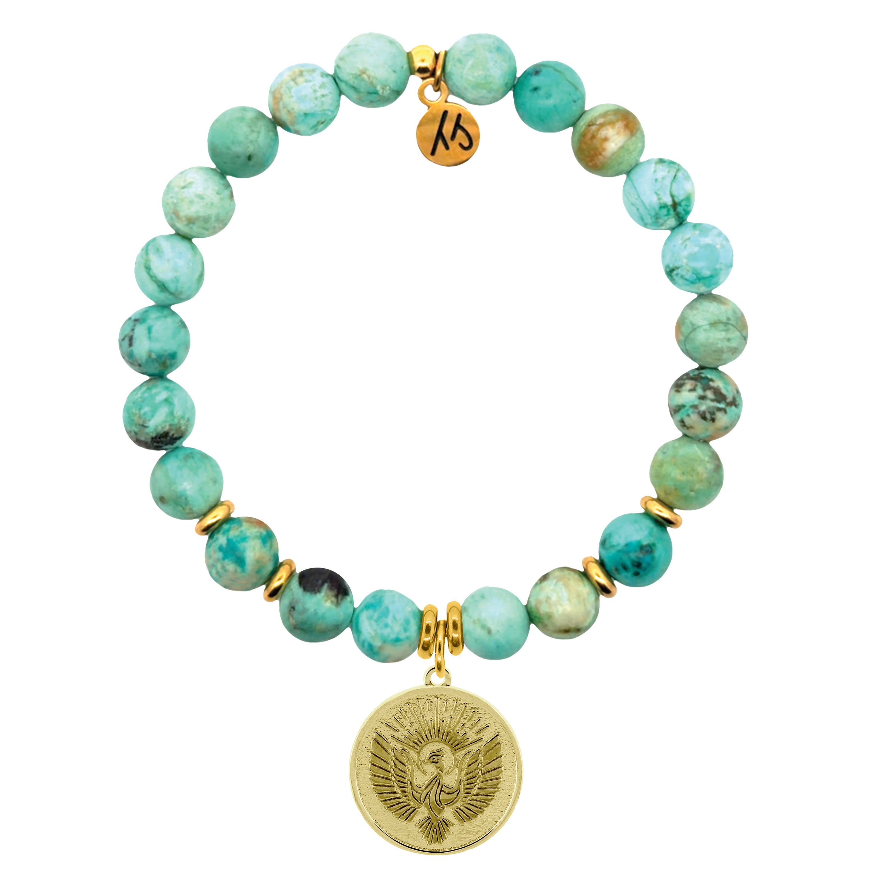 Gold Charm Collection - Peruvian Turquoise Gemstone Bracelet with Phoenix Gold Charm