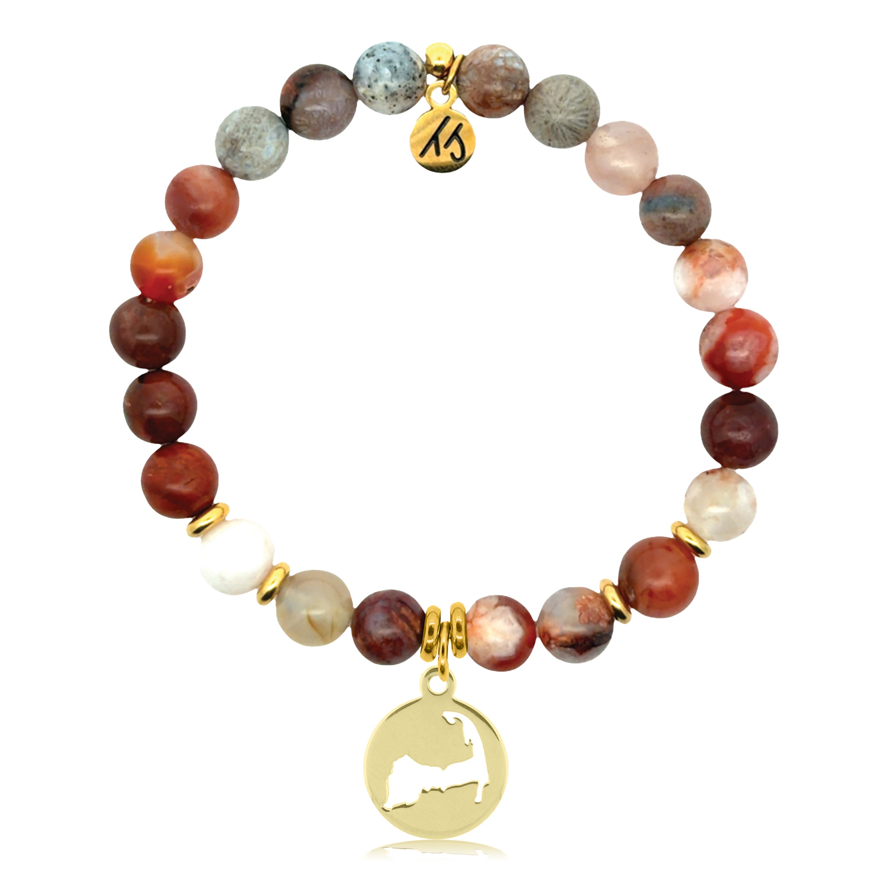 Gold Charm Collection - Sakura Agate Gemstone Bracelet with Cape Cod Gold Charm