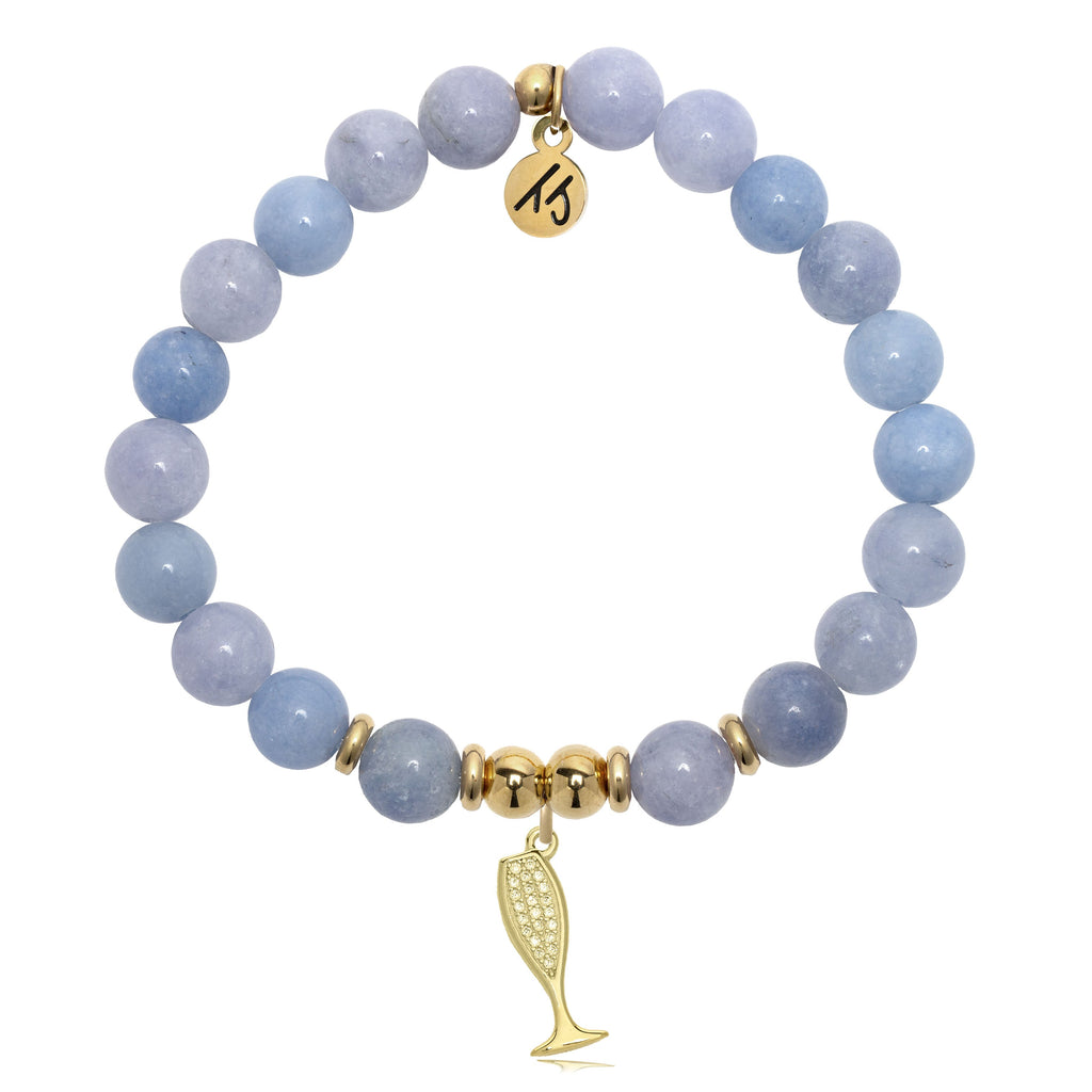 Gold Charm Collection - Sky Blue Jade Gemstone Bracelet with Cheer Gold Charm