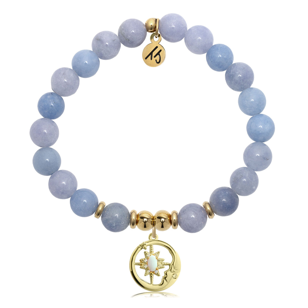 Gold Charm Collection - Sky Blue Jade Gemstone Bracelet with Moonlight Gold Charm