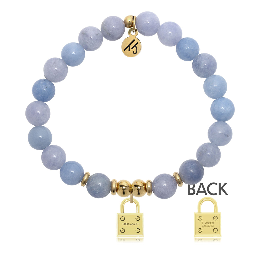 Gold Charm Collection - Sky Blue Jade Gemstone Bracelet with Unbreakable Gold Charm