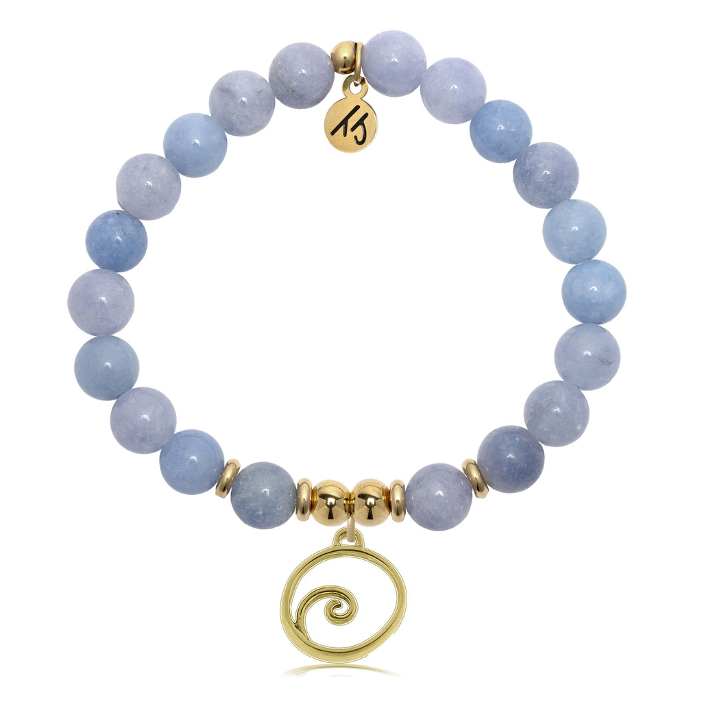 Gold Charm Collection - Sky Blue Jade Gemstone Bracelet with Wave Gold Charm