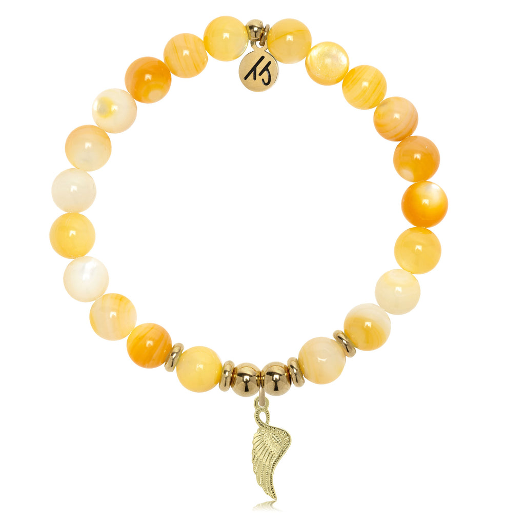 Gold Charm Collection - Yellow Shell Gemstone Bracelet with Angel Blessings Gold Charm