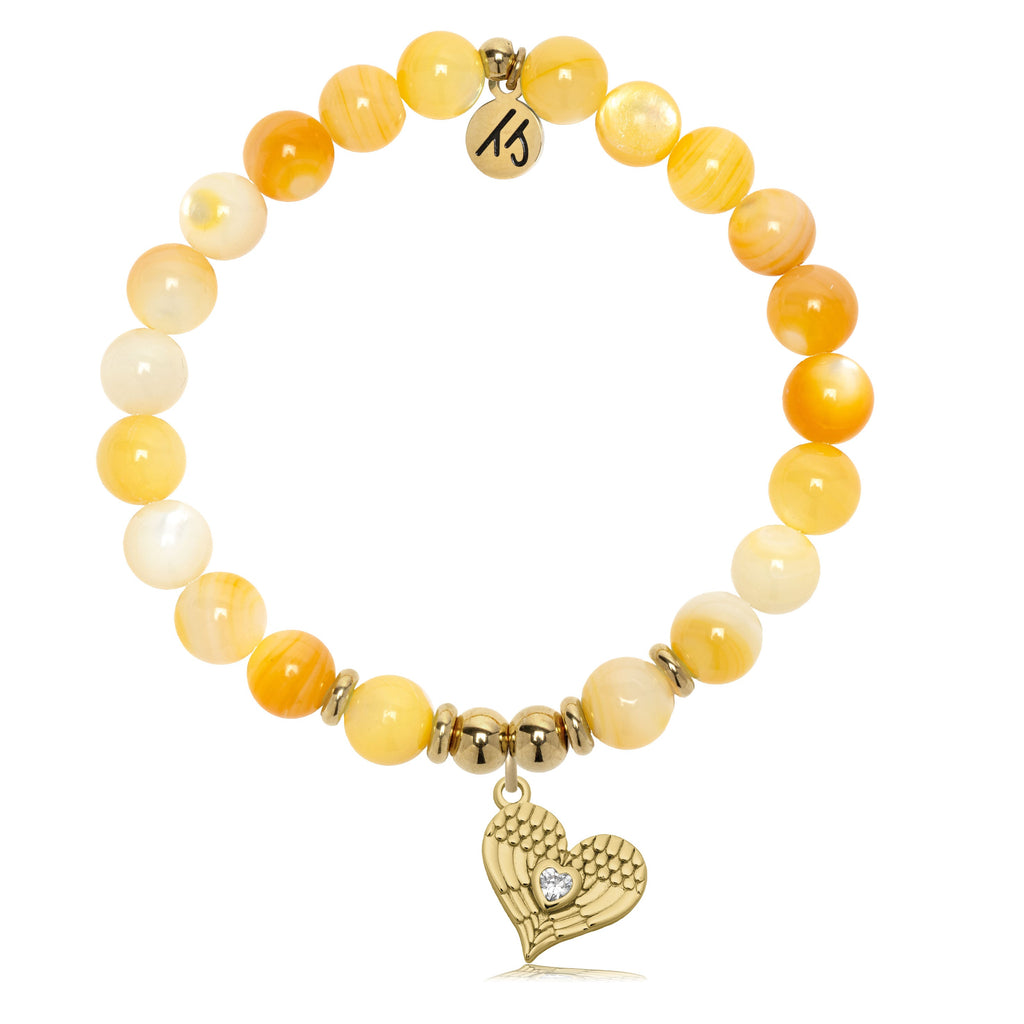 Gold Charm Collection - Yellow Shell Gemstone Bracelet with Angel Love Gold Charm