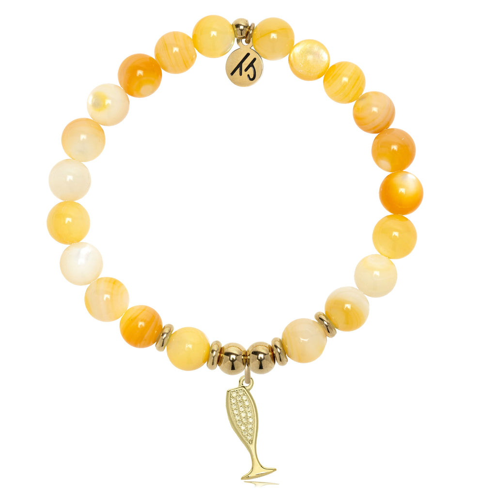 Gold Charm Collection - Yellow Shell Gemstone Bracelet with Cheers Gold Charm
