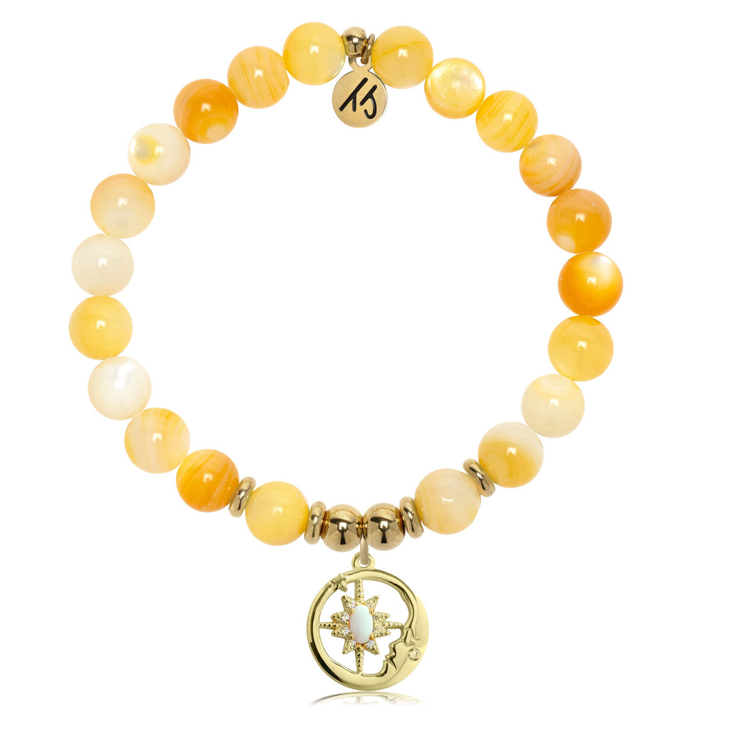 Gold Charm Collection - Yellow Shell Gemstone Bracelet with Moonlight Gold Charm