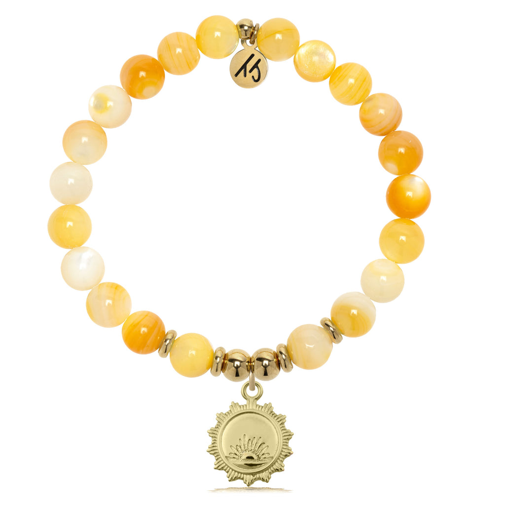 Gold Charm Collection - Yellow Shell Gemstone Bracelet with Sunsets Gold Charm