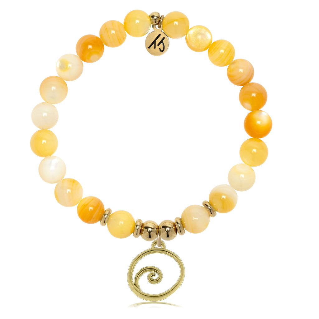 Gold Charm Collection - Yellow Shell Gemstone Bracelet with Wave Gold Charm