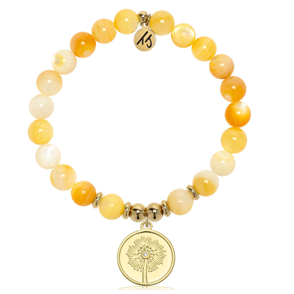 Gold Charm Collection - Yellow Shell Gemstone Bracelet with Wish Gold Charm