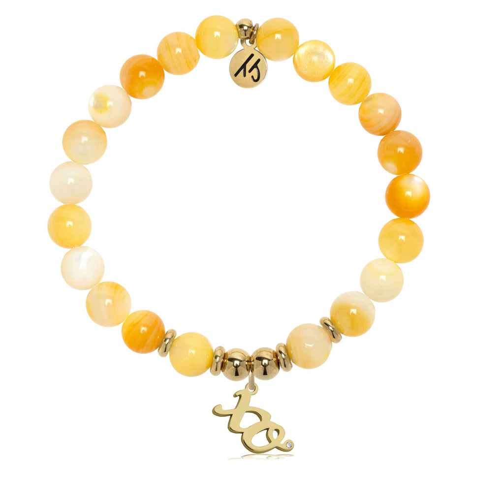 Gold Charm Collection - Yellow Shell Gemstone Bracelet with XO Gold Charm